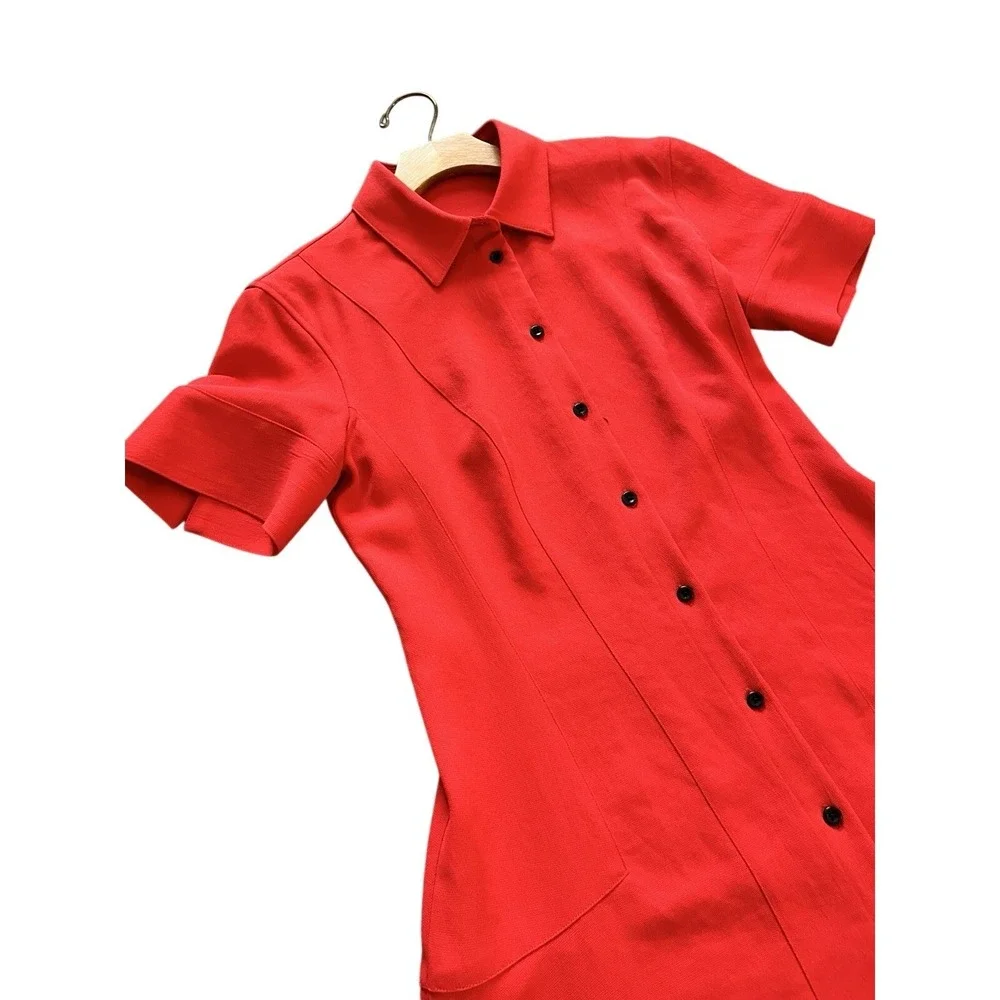 Proenza Schouler White Label Womens Red Short Sleeve Tennis Dress Fit Flare 0 XS